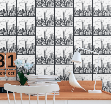 Urban Skyline Sketch city wallpaper - TenStickers