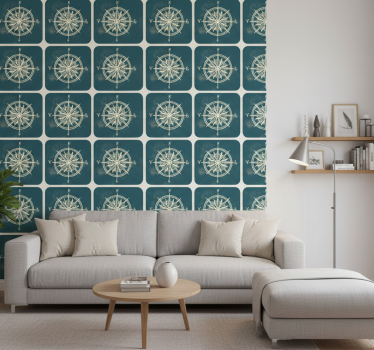 Vintage wallpaper compass on world map - TenStickers