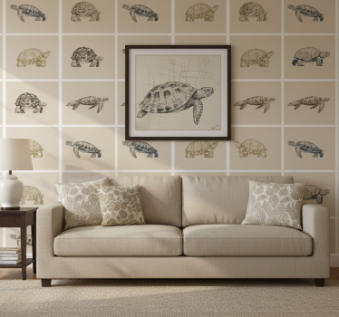 Vintage wallpaper turtles on beige background - TenStickers