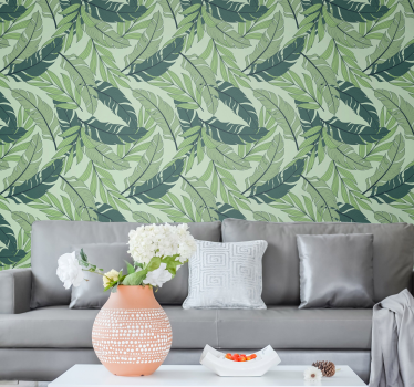 Wallpaper tropical leaves with green background - TenStickers