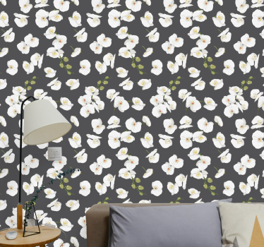 White orchids floral wallpaper - TenStickers