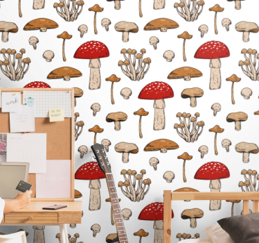 Yellow and red mushrooms and flowers wallpaper - TenStickers