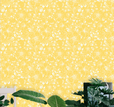 Yellow floral Grandmillenial style bedroom wallpaper - TenStickers